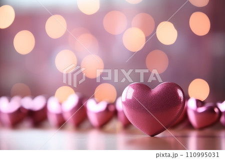 pink shiny heart shaped candies for valentines day with bokeh background 110995031