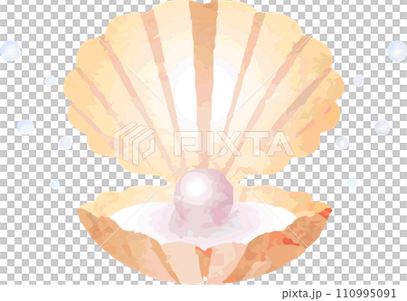 真珠　アイコン　飾り　あしらい　夏　水彩　イラスト素材 110995091