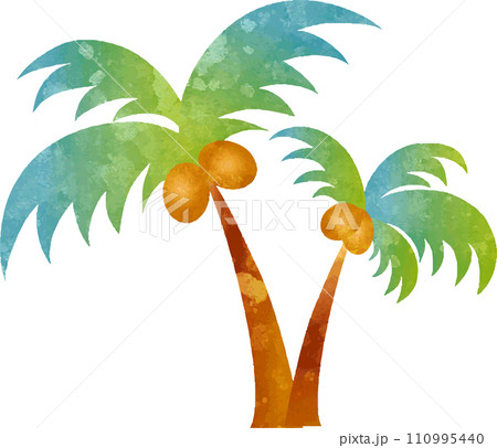 ヤシの木 椰子 植物 アイコン 飾り あしらい 夏 水彩 イラスト素材