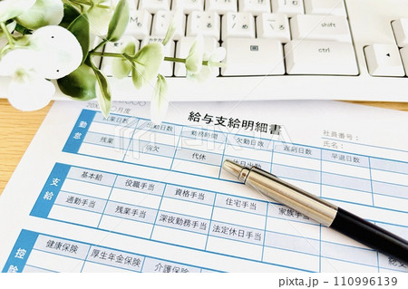 給与明細とビジネスマンたち 110996139