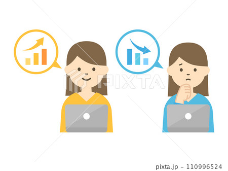 グラフを見て一喜一憂する人のイラスト 110996524