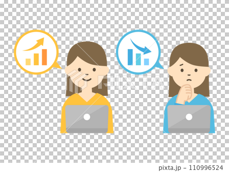 グラフを見て一喜一憂する人のイラスト 110996524