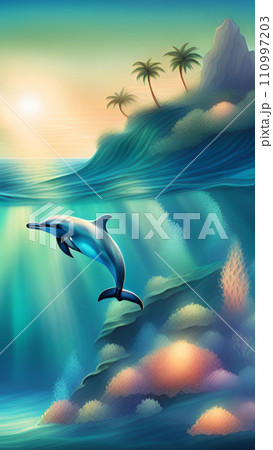 Dolphin swimming in the sea wallpapers for I pad, Notebook cover, I phone, tab mobile high quality images 110997203