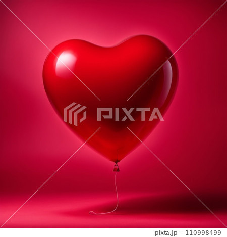 Red color Heart shaped balloon isolated on red background 110998499
