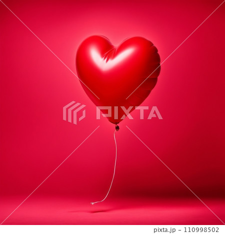Red color Heart shaped balloon isolated on red background 110998502