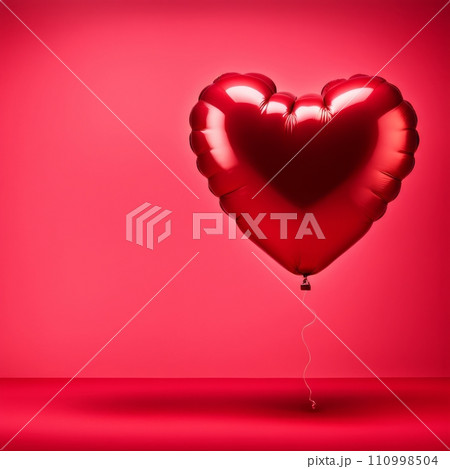 Red color Heart shaped balloon isolated on red background 110998504
