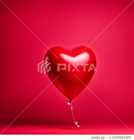 Red color Heart shaped balloon isolated on red background 110998509