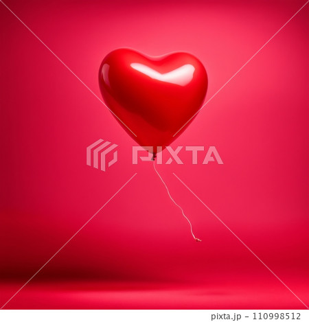 Red color Heart shaped balloon isolated on red background 110998512