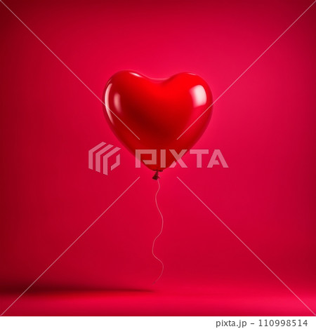 Red color Heart shaped balloon isolated on red background 110998514