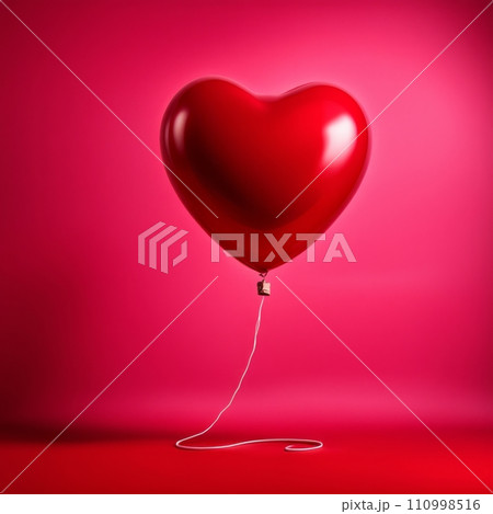 Red color Heart shaped balloon isolated on red background 110998516