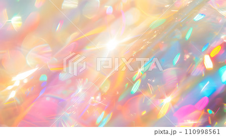 虹色に輝く光のレンズフレアアート背景 110998561