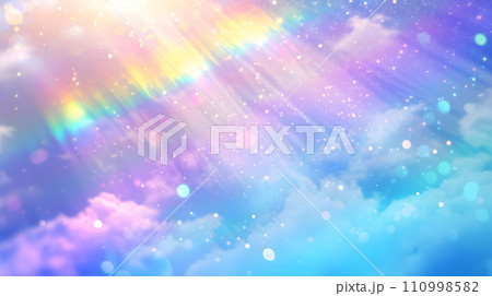 夢幻の空に舞う光と虹のファンタジーアート背景 110998582