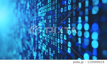 デジタルネットワークの世界を表現したバイナリコードアート背景 110999029