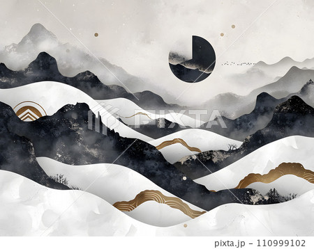 禅の精神を表す金色のコンセプトアート背景 禅の精神を表す金色のコンセプトアート背景 110999102