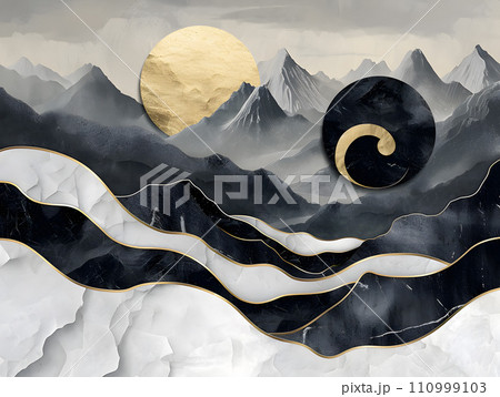 禅の精神を表す金色のコンセプトアート背景 110999103