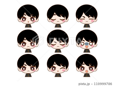 色々な表情の学生の男性イラストセット 110999786
