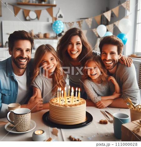 family celebrating birthday in party(AI-generate) 111000028