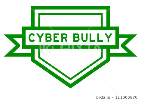 Vintage green color pentagon label banner with word cyber bully on white background 111000870