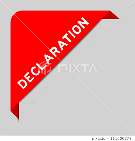 Red color of corner label banner with word declaration on gray background 111000872