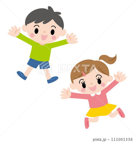 笑顔でジャンプする子供男女 111001338