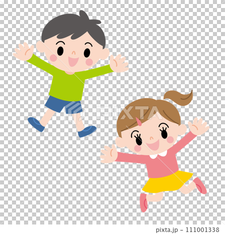 笑顔でジャンプする子供男女 111001338