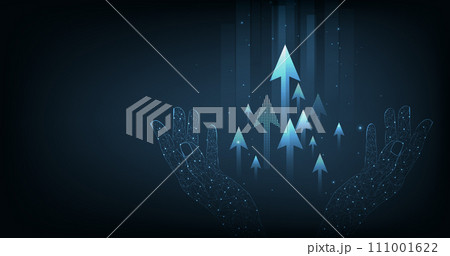 Growth business and successful with arrow up digital on Hand holding on a dark blue background. 111001622