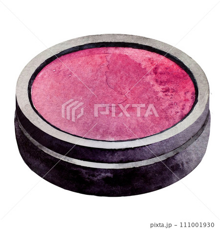 Single pink blush isolated on white background side view. Watercolor makeup. For card and banner Single pink blush isolated on white background side view. Watercolor makeup. For card and banner 111001930
