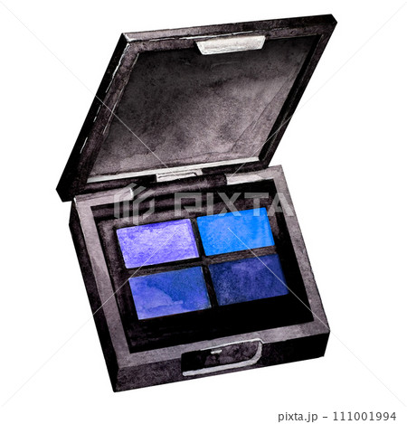 Blue eye shadow on white background side view. Watercolor makeup. Isolated. For postcards and banner Blue eye shadow on white background side view. Watercolor makeup. Isolated. For postcards and banner 111001994