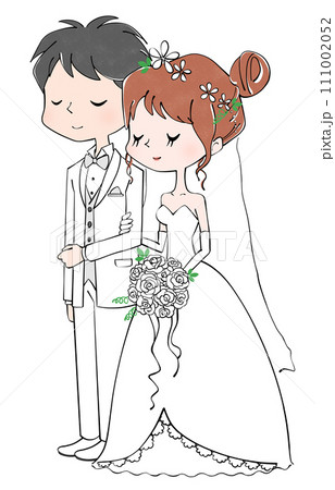 腕を組んでいる新郎新婦 111002052