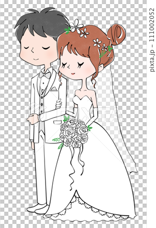 腕を組んでいる新郎新婦 111002052