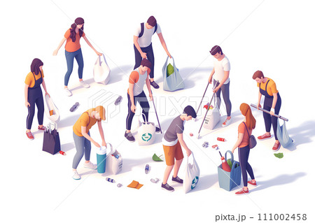 ゴミ拾いをする人々。ボランティア(3D) ゴミ拾いをする人々。ボランティア(3D) 111002458