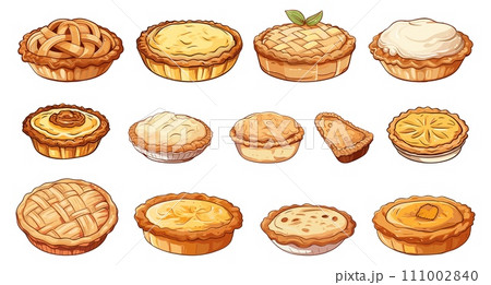 AI-generated content. Traditional rustic apple pies. Isolated cartoon pie, tasty baking. Fresh bakery food, cafe or restaurant breakfast. Homemade cooking vector elements AI-generated content. Traditional rustic apple pies. Isolated cartoon pie, tasty baking. Fresh bakery food, cafe or restaurant breakfast. Homemade cooking vector elements 111002840