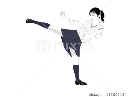 制服で空手をする女子校生イラスト 111003154