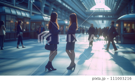 AI画像生成 駅で待ち合わせする若い女性たち AI画像生成 駅で待ち合わせする若い女性たち 111003216