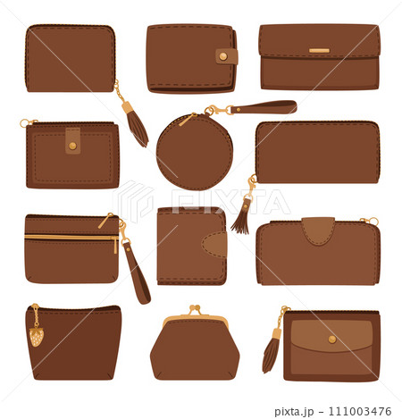 Women wallets of various shapes set design 111003476
