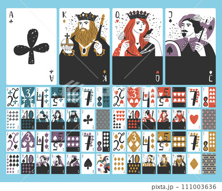 Collection of playing cards, full deck. Vector of gambling 111003636
