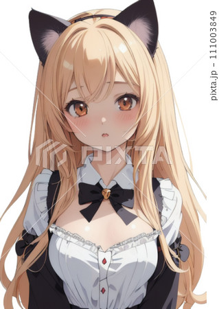 猫耳姿の可愛いメイドの女の子のイラスト 111003849