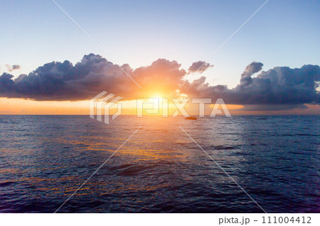 Beautiful bright sunrise over the Mediterranean sea 111004412