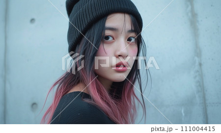 ヘアカラーモデルの若い女性　（AI生成） 111004415