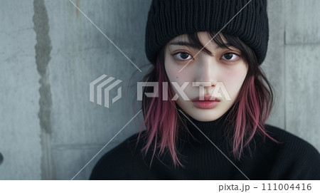ヘアカラーモデルの若い女性　（AI生成） 111004416