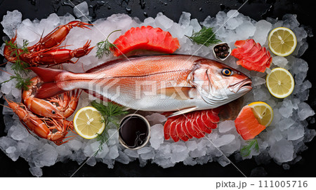 Fresh fish and seafood. on ice 111005716