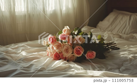 Romantic Roses on Bed 111005758