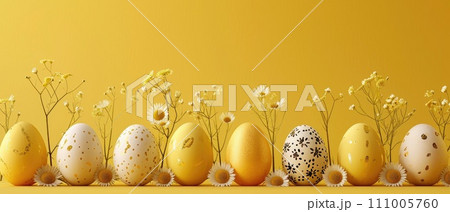 Golden Easter Eggs and Flowers 111005760