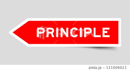 Red color arrow shape sticker label with word principle on gray background Red color arrow shape sticker label with word principle on gray background 111006021