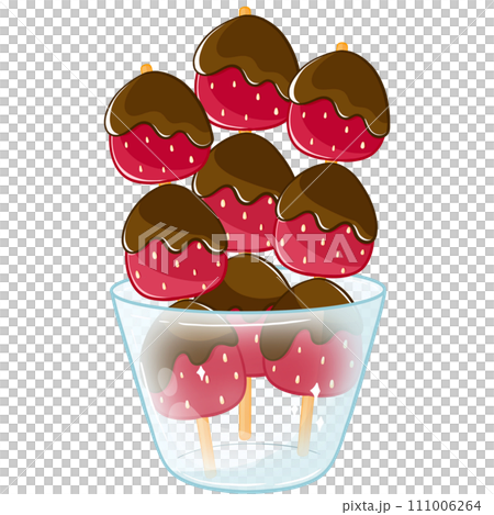 Cartoon dessert with strawberry in the glass 111006264