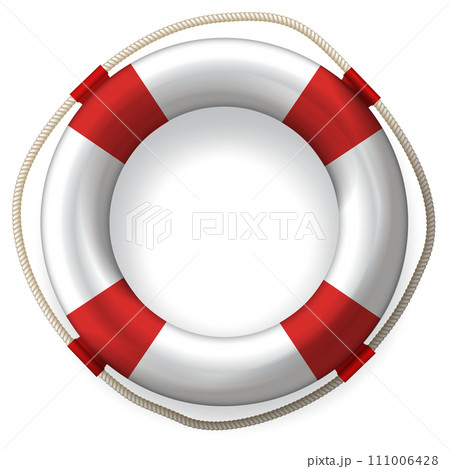 realistic Life buoy with red stripes. 111006428