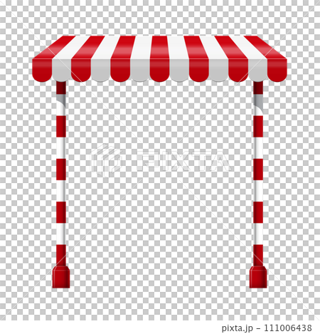 Sale stand with red awning. 111006438