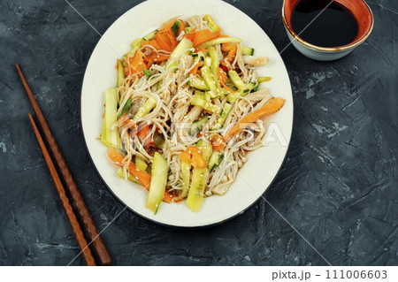 Enoki mushroom spicy salad. Enoki mushroom spicy salad. 111006603