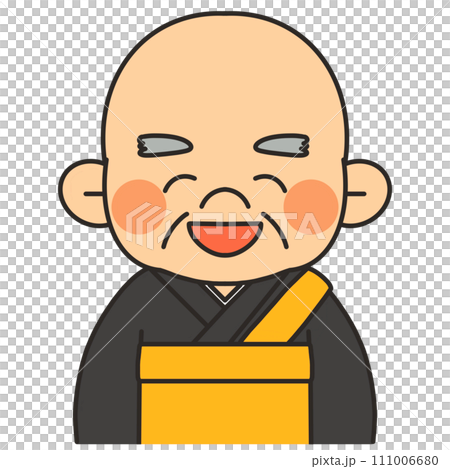 一個微笑的和尚面向前方的插圖 111006680