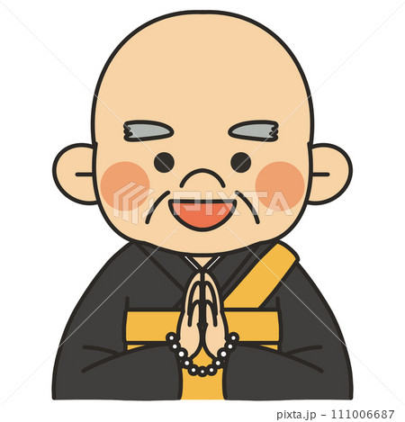 数珠を持ち手を合わせて祈るお坊さんのイラスト 111006687